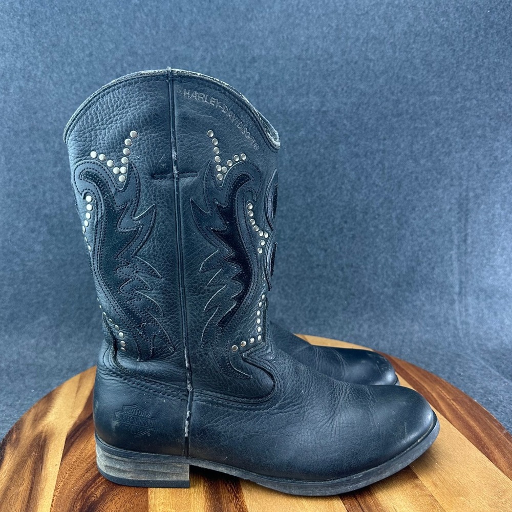 Harley Davidson Womens 8.5 Western Cowboy Embroidered Stud Leather Boots 81526